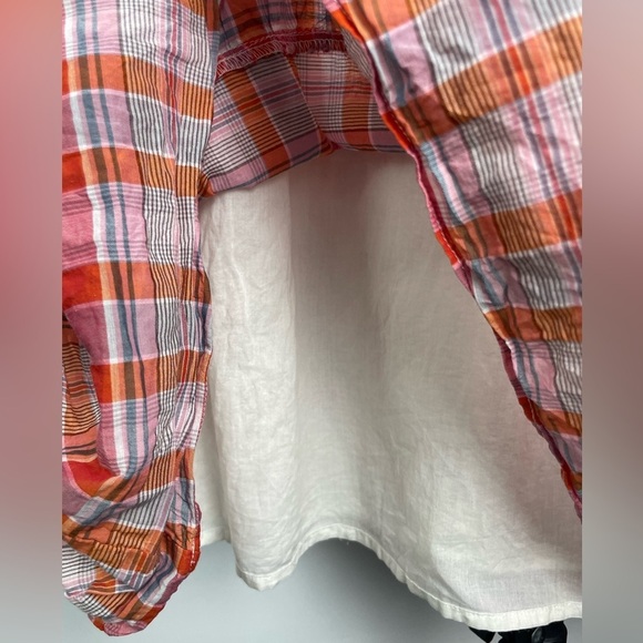 Madewell Pink Orange Plaid Ruffle-Sleeve Popover Mini Babydoll Dress - Picture 6 of 9